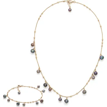 Souprava šperků ISHWARA - Handmade Italian Jewellery Perlová sada - černé perly a žluté zlato, ISHWARA