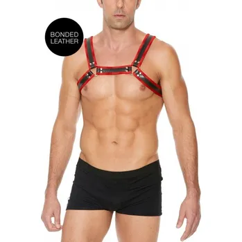 Kožený harness Ouch! Buckle Bulldog červený L/XL, pánský kožený postroj