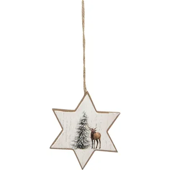 Vánoční ozdoba Závěsná dekorace hvězda s jelenem - 9*1*11 cm