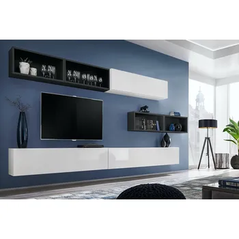 Obývací pokoj ImportWorld Obývací stěna MADONA XIV, bílá matná, černá matná / bílý lesk