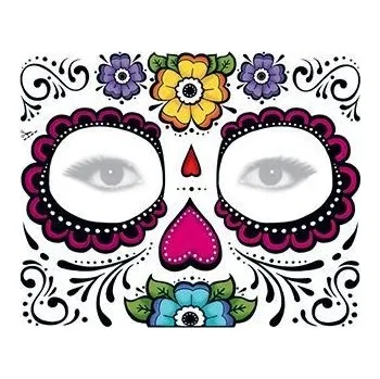 Odstranitelné tetování Halloweenská maska s květinami - nalepovací tetování na obličej
