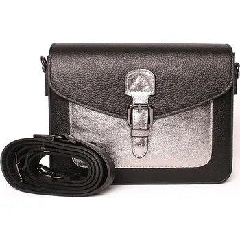 Kabelka Černo-stříbrná pevná kožená crossbody kabelka / aktovka no. 822