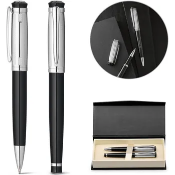 Sada kovového rolleru a kuličkového pera, černá-stříbrná