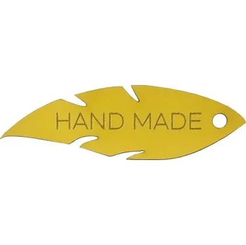 Nášivka Štítek Hand made pírko Žlutý (Štítek Hand made pírko Žlutý)