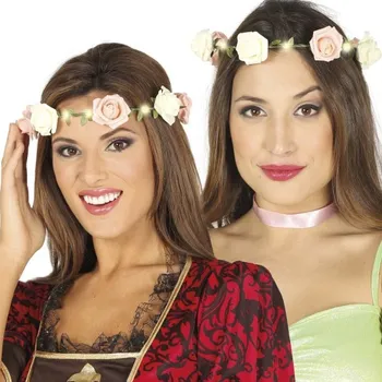 Karnevalový doplněk Guirca Květinová čelenka Růžičky se světýlky