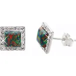 Stříbrné náušnice pecky se zeleno měnivým opálem a krystaly Swarovski Elements Vitrail Medium Opal