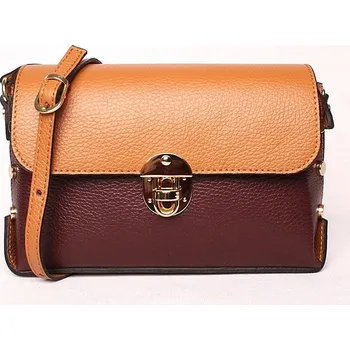 Kabelka Malá vínovo-hnědá pevná kožená kabelka na rameno/crossbody Vera Pelle 331