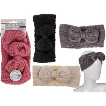 Zimní pletená čelenka s mašlí