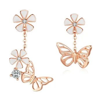 Náušnice For Silver NÁUŠNICE MOTÝL A KVĚT - STŘÍBRO 925
