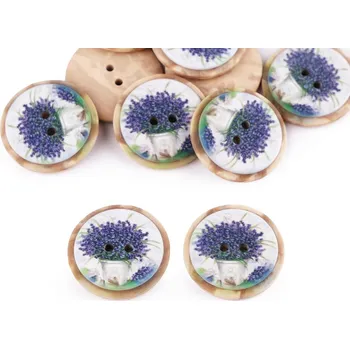 Knoflík Knoflík imitace dřeva velikost 40" květy 120591 - 3 levandule