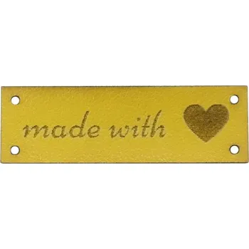 Nášivka Štítek Made with love Hořčicový 38x12mm (Štítek Made with love Hořčicový 38x12mm)