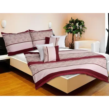 Povlečení Karoline 013 vínové pruhy 140 x 200, 70 x 90 cm nitěné knoflíky