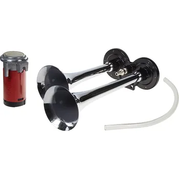 Houkačka 2-tónová fanfára 295mm, chromová, 12V s kompresorem (sn-025/12V)