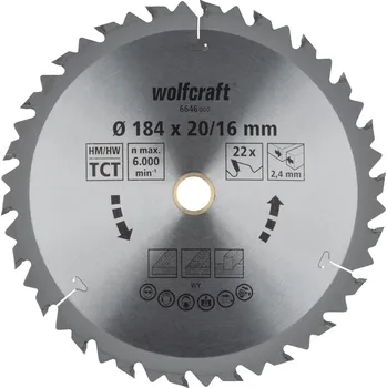 Pilový kotouč Wolfcraft 6646000 Pilový kotouč HM Z = 22, 184x2,4x16 / 20mm