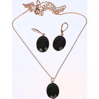 Souprava šperků Set náhrdelník a náušnice černý ovál Stříbrný řetízek