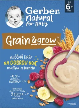Dětská kaše Gerber Natural Grain&Grow mléčná kaše malina a banán 220 g