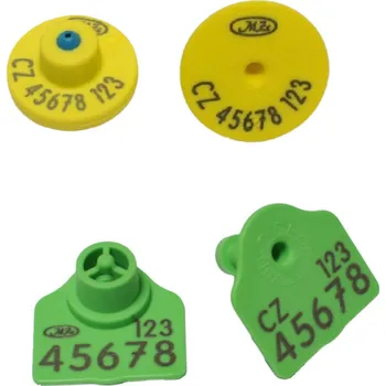 EID čip pro ovce- E-disc25 FDX-B + polygonální známka malá s potiskem, U žlutá + K zelená