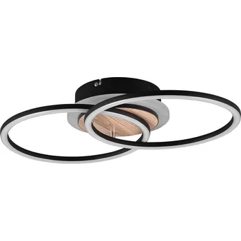 Trio Leuchten R62783635 GIRO - Stropní LED lustr s dálkovým ovladačem se dřevěnou monturou, LED 25W, 2700 - 6000K, 46 x 28cm (Stropní černé svítidlo stmívatelné dálkovým ovladačem)