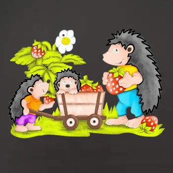 Hodiny AMADEA Dřevěná dekorace ježci s vozíkem, barevná dekorace k zavěšení, velikost 16 cm