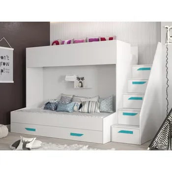 Dětská postel Patrová postel Party 16 Barevné provedení: bílá, úchyty: tyrkysové