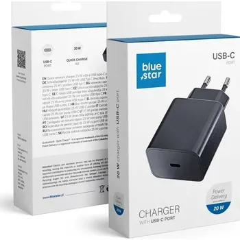Cestovní adaptér Blue Star USB-C s funkcí rychlonabíjení 20W černý