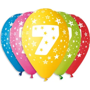 Balónek Gemar Kulaté latexové balónky 30cm Mix barev Číslice 7 5ks