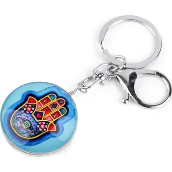 Přívěsek na kabelku/klíče Ruka Fatimy - barevná na tyrkysovém podkladu