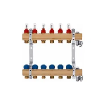 rozdělovač topení Kisan Mosazný rozdělovač 1 pro plošné a radiátorové vytápění, 10-ti okruhový s výstupem na konektory G3/4 Eurokonus (KRPT 10.20.12)