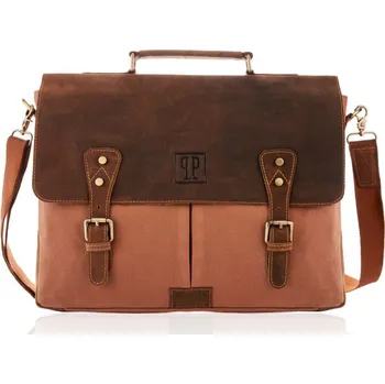 Kabelka Paolo Peruzzi Kožená aktovka s textilií Peruzzi; světle hnědá SKL
