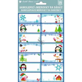 Vánoční dekorace Jmenovky na dárky vánoční s lesklou dražbou 14ks samolepící 21x14 cm 10653, Anděl Přerov