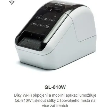 Tiskárna štítků BROTHER tiskárna štítků QL-810W - 62mm, termotisk, WIFI, Profi Tiskárna Štítků / po dokoupení DK-22251 tisk červeně /