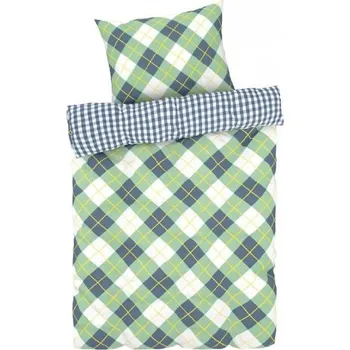 Povlečení KSTL 2-dílné Saténové ložní povlečení, 140 x 200 cm, 70 x 90 cm káro/zelená/modrá