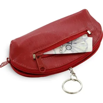 Červená kožená dvouzipová klíčenka 619-0367-31