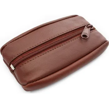 Hnědá kožená klíčenka se zipovou kapsou 619-2418-41