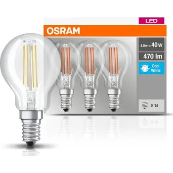 Žárovka OSRAM Sada 3x LED filamentová žárovka E14, P40, 4W, 470lm, 4000K, neutrální bílá