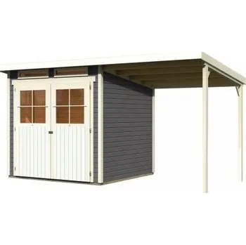 Zahradní stavba dřevěný domek KARIBU GLUCKSBURG 3 + přístavek 190 cm (68769) šedý