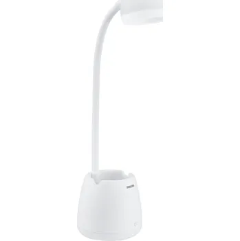 Lampička Philips 8719514443778 LED stolní dotykové svítidlo Hat 1x4W | 80lm | 3000-5700K - USB, stmívatelná, se stojanem na mobil, bílá