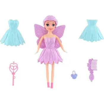 Panenka víla s křídly a s doplňky - fialová (16cm)
