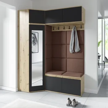 Předsíňová stěna Rohová předsíňová stěna Emi 38 - dub/černá Barva panelů: Hnědá - Trinity 07