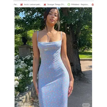 Dámské šaty Dámské sexy dlouhé šaty s květinovým vzorem Barva: modrá, Velikost: L