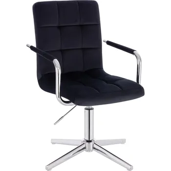 Velurové otočné křeslo Bergen černé na stříbrném kříži