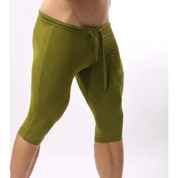 Pánské strečové funkční kraťasy, sportovní prádlo 3/4 L Olivová