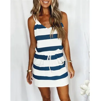 Dámské šaty Dámské pohodlné letní šaty s pruhy Barva: námořnická modrá, Velikost: XXL