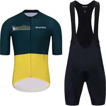 cyklistický dres HOLOKOLO Cyklistický krátký dres a krátké kalhoty - VIBES - zelená/černá/žlutá