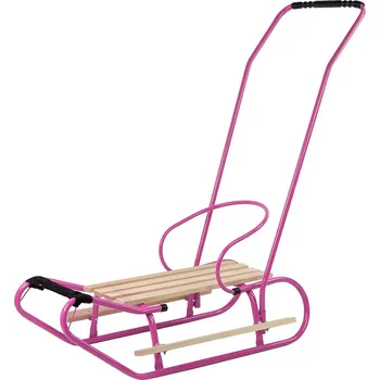 Sáně Mamido Kovové sáňky s tlačnou tyčí růžové