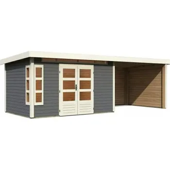 Zahrada dřevěný domek KARIBU KASTORF 7 + přístavek 320 cm včetně zadní a boční stěny (31561) terragrau