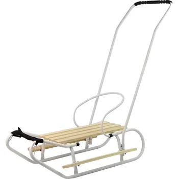 Mamido Kovové sáňky s tlačnou tyčí bílé