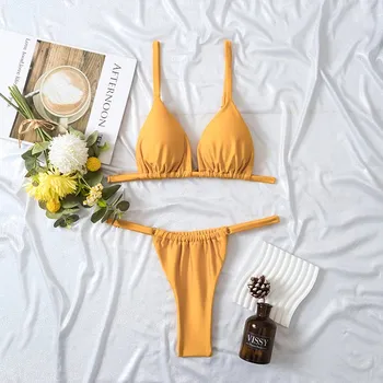 Dámské plavky Dámské plavky dvojdílné "T-string" Barva: žlutá 3, Velikost: L