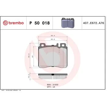 Brzdová destička Sada brzdových destiček, kotoučová brzda BREMBO P 50 018