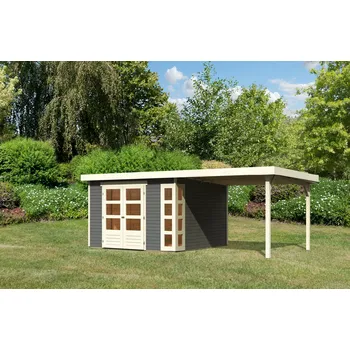 Zahradní domek Dřevěný domek KARIBU KERKO 6 + přístavek 2,4 m Šedý Varianta: dřevěný domek KARIBU KERKO 6 + přístavek 240 cm (38732) šedý LG2998